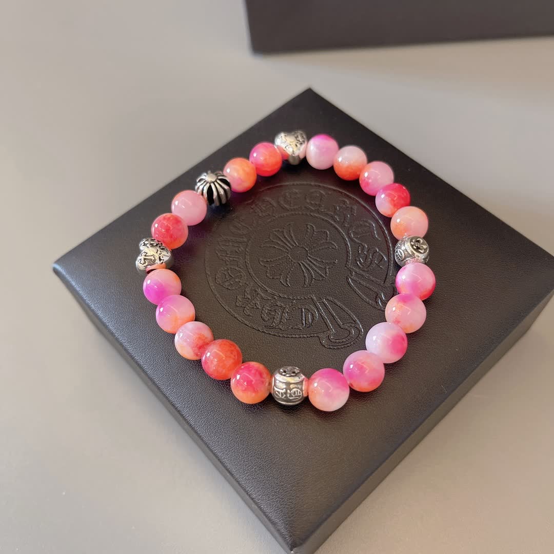 Chrome Hearts Chromecards Pink Agate Bracelet